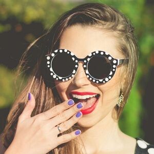 Spexx Womens Fashion Oversize Round Sunglasses - Polka Dots 100% UV Protection